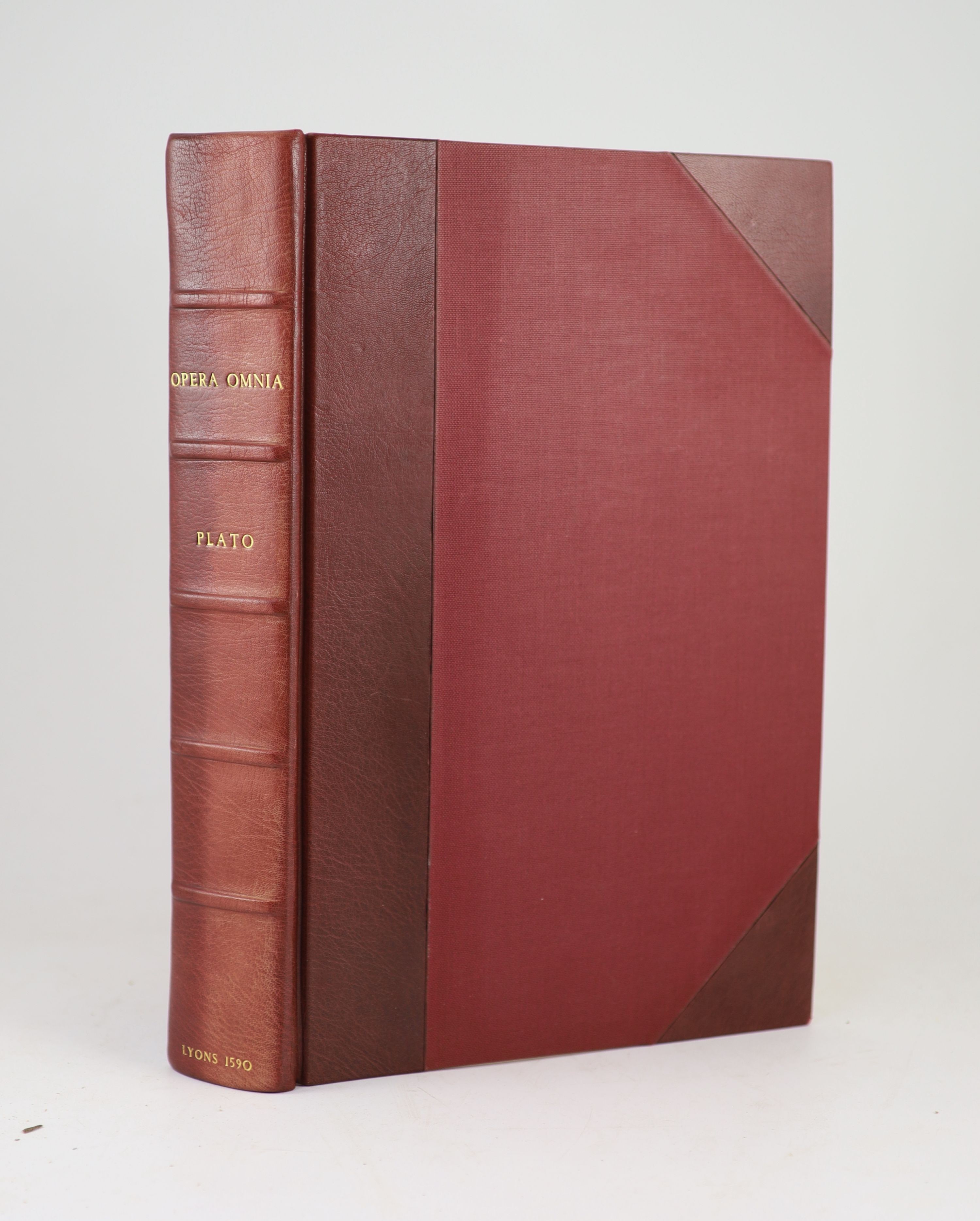 Plato - (Gk. title) Opera Omnia Quae Exstant. Marsilio Ficino interprete ... engraved title device; (28), 849, (27)pp. newly rebound burgundy half morocco and cloth, gilt-lettered panelled spine, roy. 4to. Lyon: Francisc